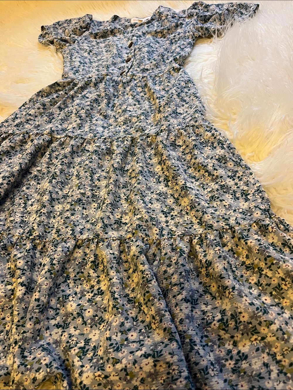 Monteau Blue Floral Tiered Midi Dress